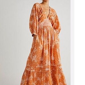 Free People Orange Floral Maxi Dress